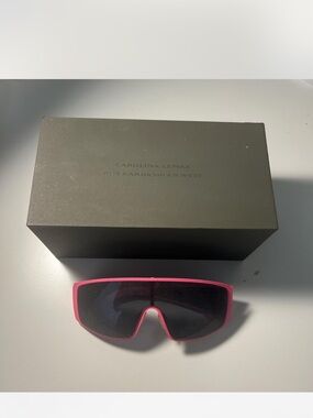 KKW Beauty Shield Sunglasses in Hot Pink Frame with Dark Lenses